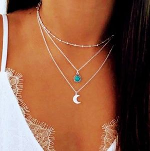 Three layered chocker half moon necklace